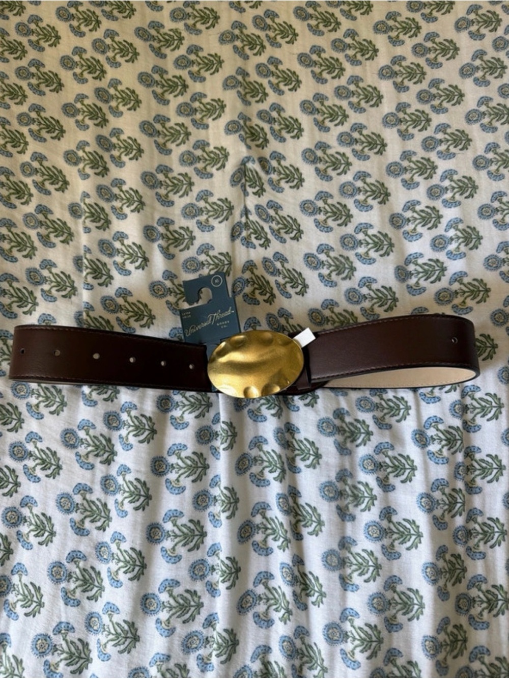 Universal Thread Brown Leather Belt with Gold Oval Buckle